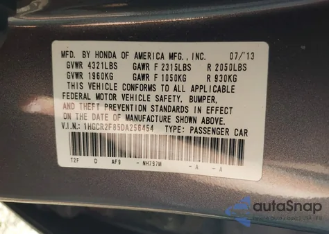 2013 Honda Accord Ex-L z USA, uszkodzony, nr VIN 1HGCR2F85DA256454